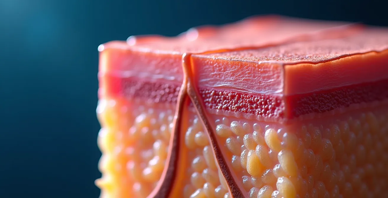 Vue microscopique de la structure multicouche de la peau humaine